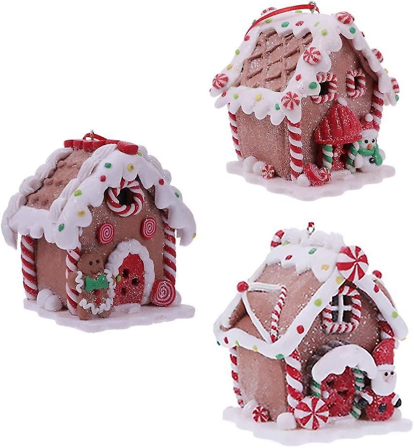 unbrand Gingerbread House Ornament Glitter Light Up Cabin Christmas Tree Pendants Resin Gingerbread House Cr