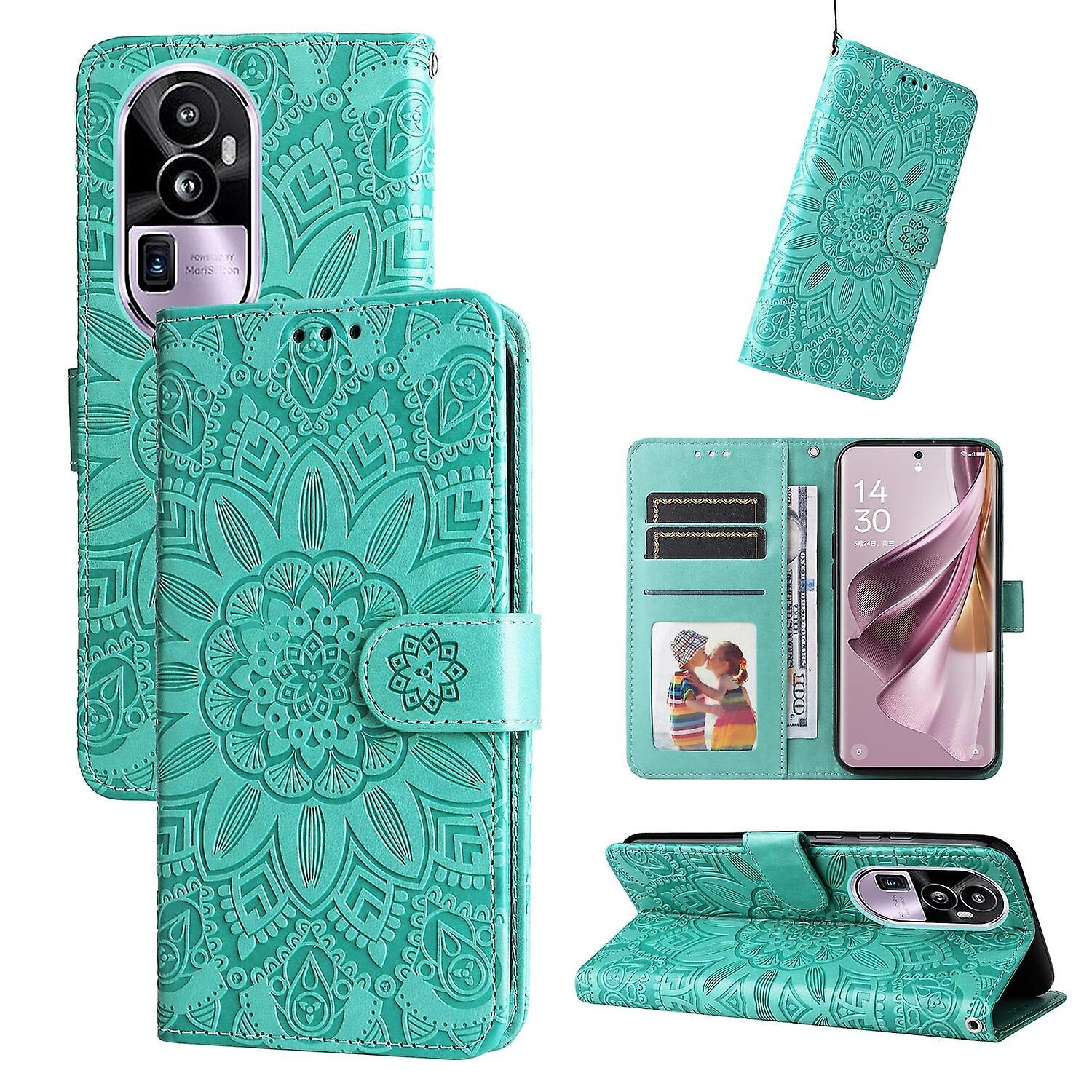 Gangxun Case For Oppo Reno 10 Pro Plus Cover Flower Embossed Leather Card Slots And Kickstand Wallet Case Flip Protective Compatible With Oppo Reno...