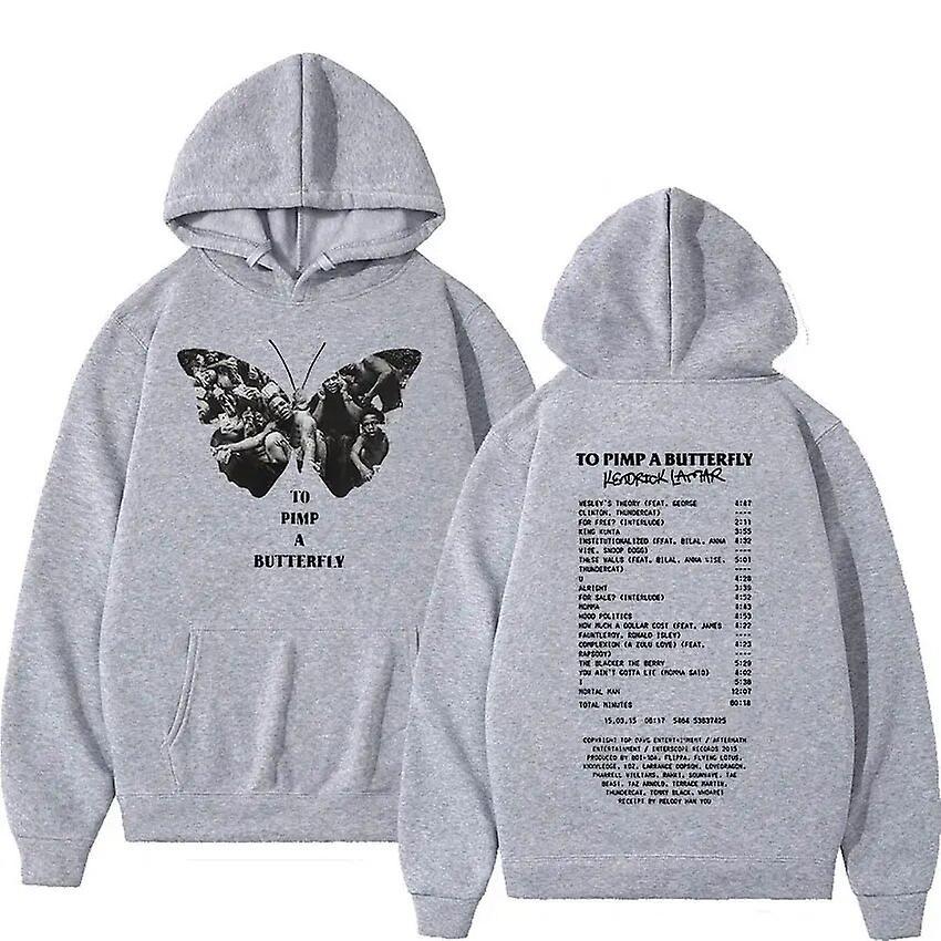 Cciyu Rapper Kendrick Larmar Hoodie To Pimp A Butterfly Retro Pullover Sweatshirt Men Women Loose Hip Hop Oversized Hoodies Streetwear Gary black/w...