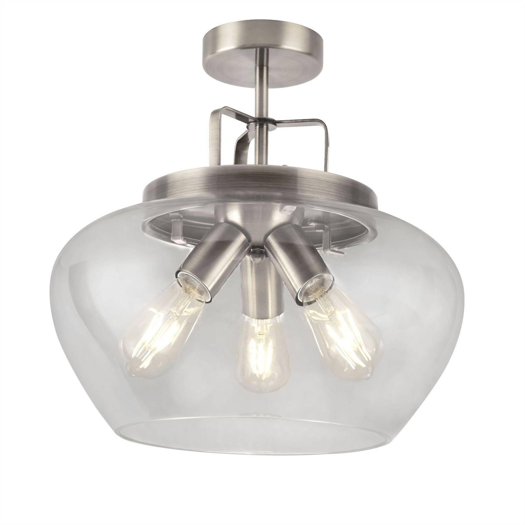 Searchlight Lighting Searchlight Boule - 3 Light Semi Flush Satin Silver, Glass, E27