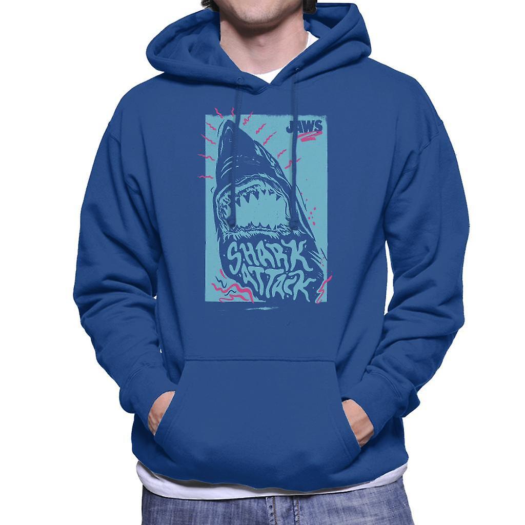 Jaws Shark Attack Wave Men's Hooded Sweatshirt Royal Blue Large