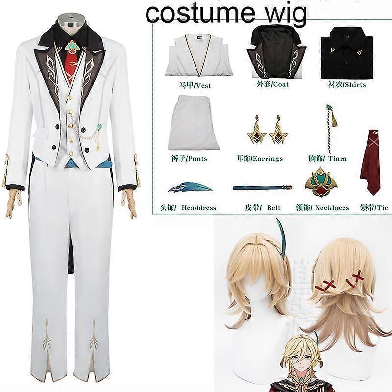 Ghygv Genshin Impact X GIGO Kaveh Cosplay Costume  Kaveh Dress Suit Wig Halloween  Kaveh Tuxedo Outfits for Comic Con XL costume wig