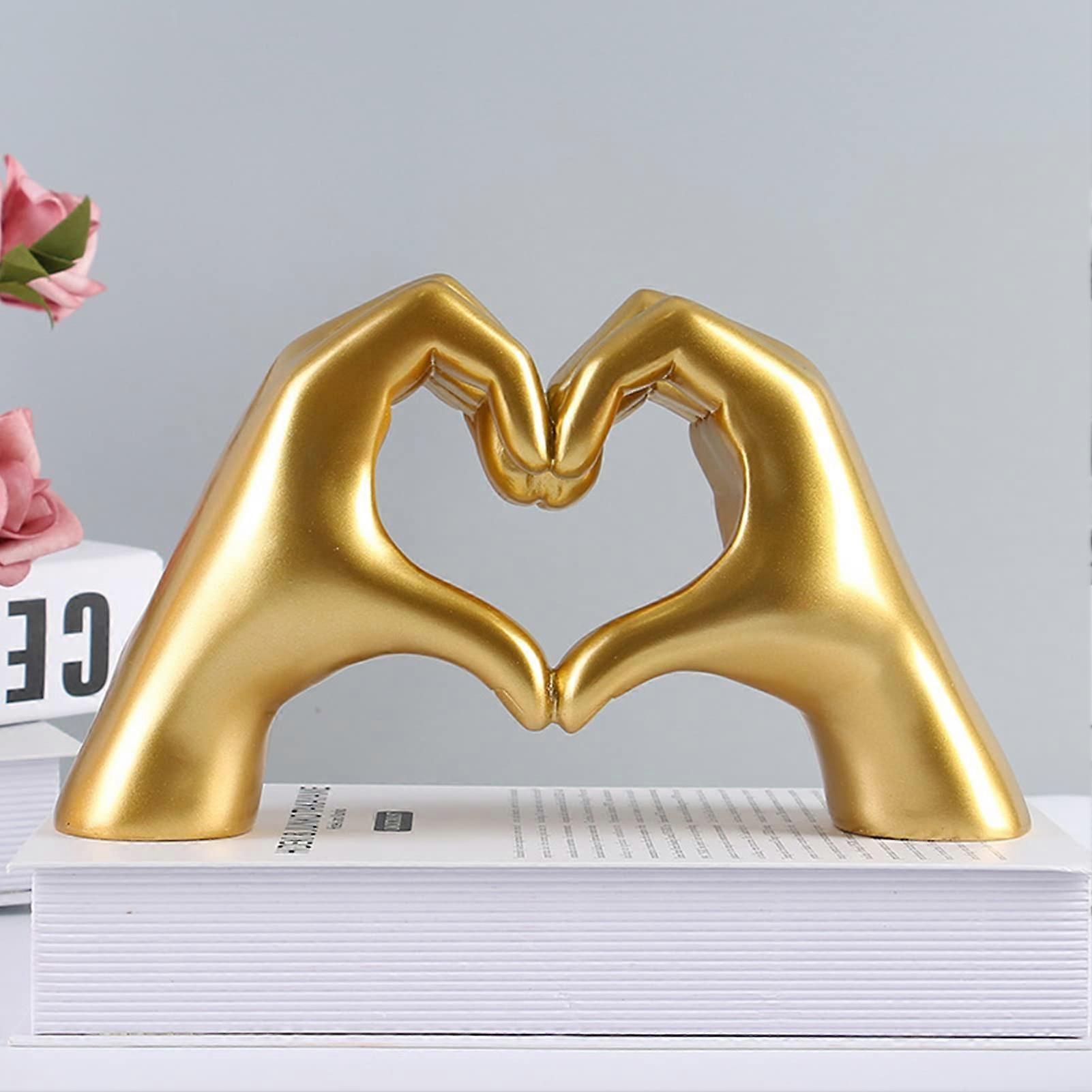 Linkrunning Hands Love Gesture Sculpture,Heart-Shaped Resin Sculpture Love Gesture Decoration, Love Decoration Ornaments Expression golden