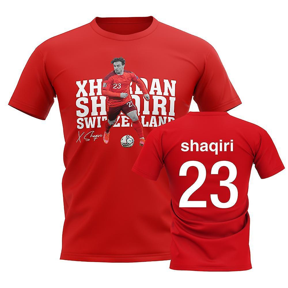 UKSoccerShop Xherdan Shaqiri Switzerland Player Tee (Red) Medium (38-40 inch)