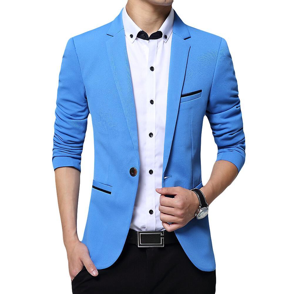 Allthemen Mens Slim fit Solid Blazer  Casual Suit Jacket Blue L