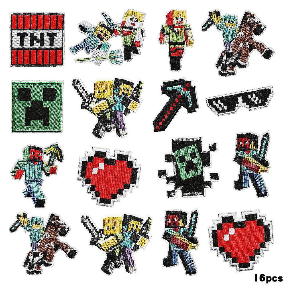 Shinestar Iron On Patches For Clothing, 16pcs Minecraft Embroidered Applique Patches Sew On Iron On Patches Diy Decoration Patches For Jacket, Shoe...