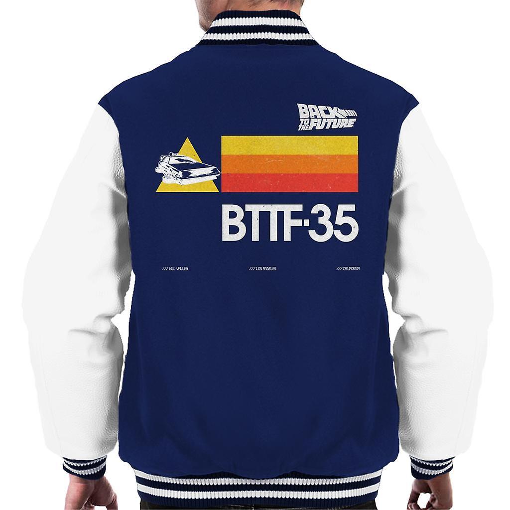 Back to the Future 35th Anniversary Stripes Men's Varsity Jacket Navy/White Large