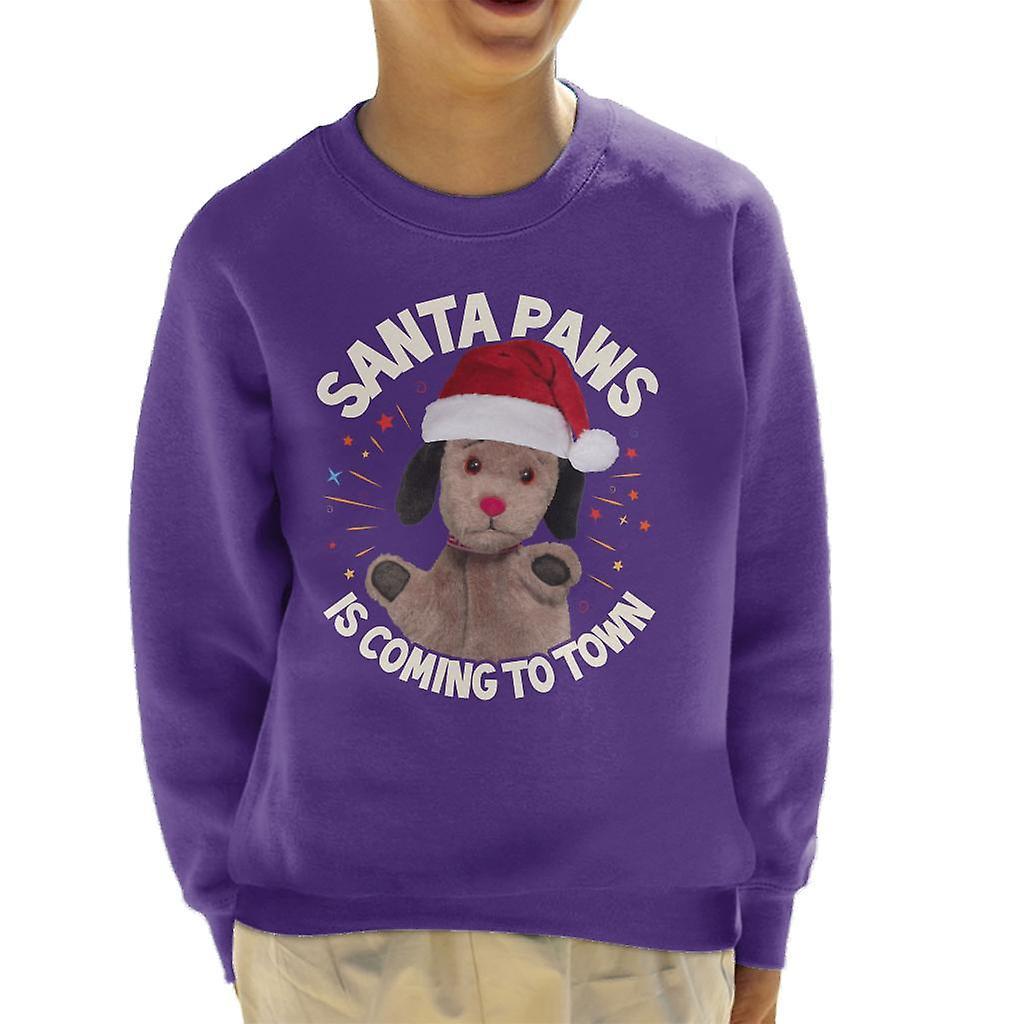 Sooty Christmas Sweep Santa Paws Is Coming To Town Kid's Sweatshirt Purple Large (9-11 yrs)