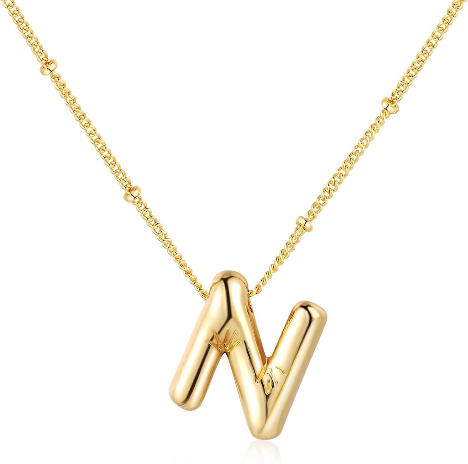 Morakot Bubble Letter Necklace Balloon Initial Necklaces For Women Girls Dainty Alphabet Pendant 14k Gold Plated Puffy Name Personalized Jewelry Gi...