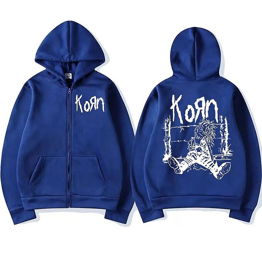 Eccpp Rock Band Korn 1994 Rag Doll Neidermeyers Zipper Hoodie Men Metal Hip Hop Oversized Zip Up Coats Sweatshirts Unisex Streetwear Blue M