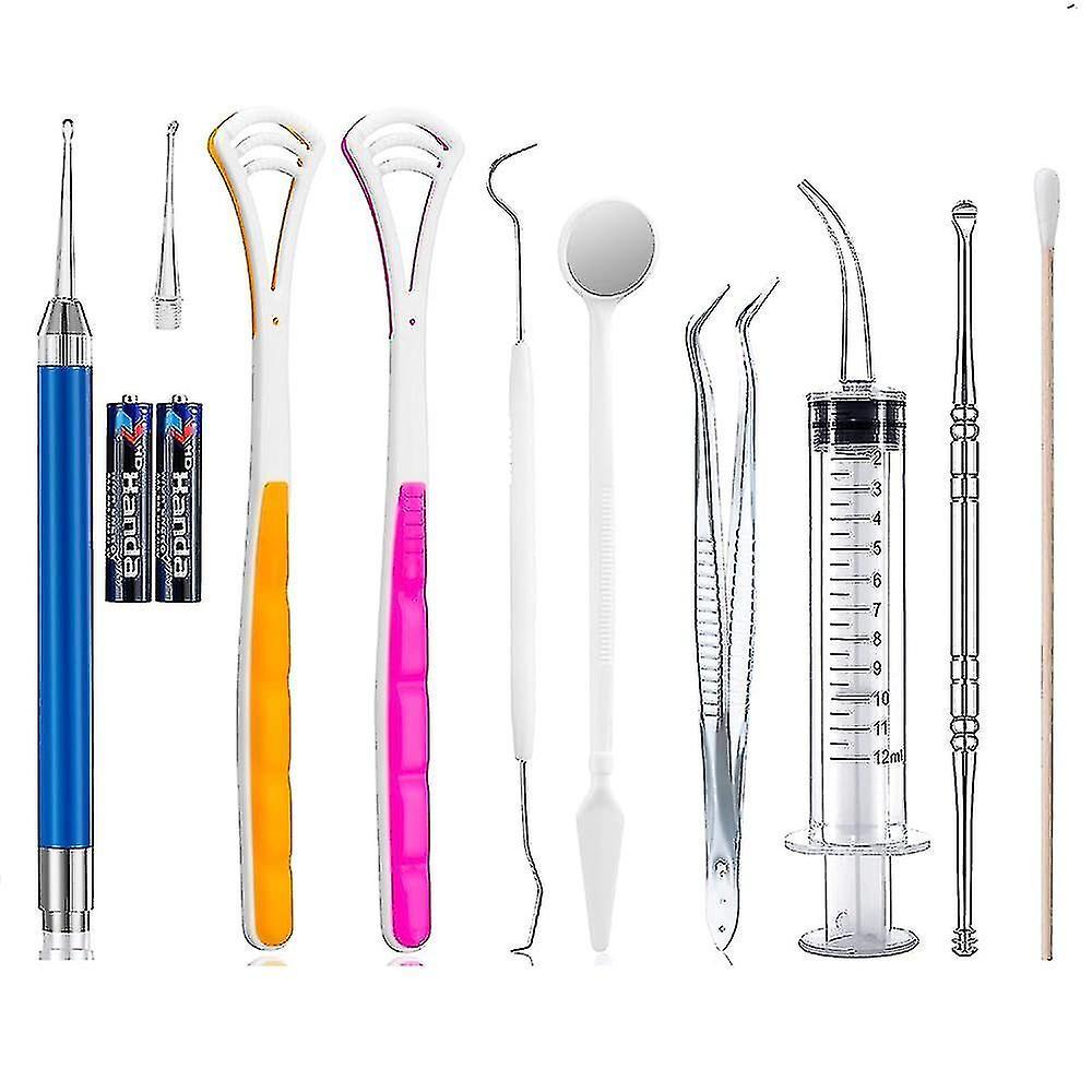 Subaoe Tonsil Stone Removal Set Includes 1 Stainless Steel Tonsil Stone Removal Tool100 Long Swab1 Tonsil Stone Remover With Led Lights And 1 Curve...