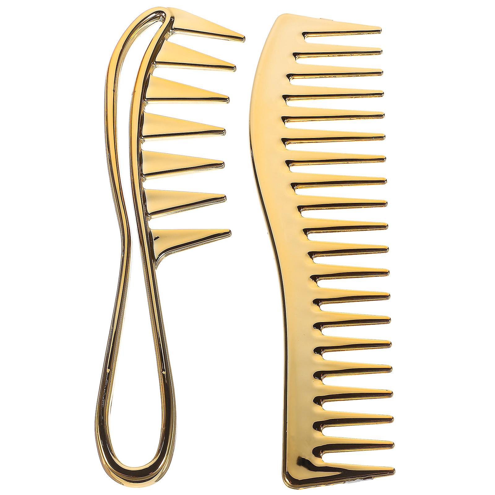 Tinksky 2pcs Wide Tooth Combs Detangling Combs Hair Hairstyle Tools for Curly Wet Hair Golden 19.00X5.00X1.00CM