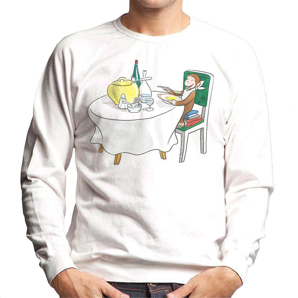 Curious George Eating A Fancy Meal Men's Sweatshirt White Small