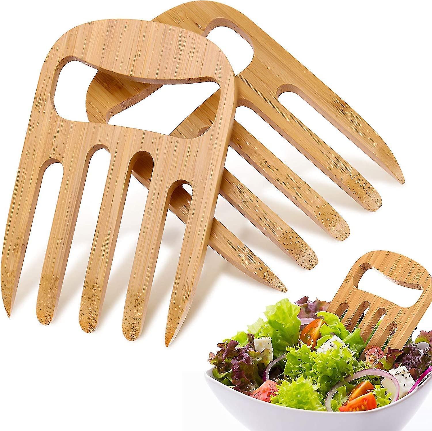 Jxlgv 2 Pieces Bamboo Salad Hands,salad Servers Bamboo Serving Hands Latest Gripper Design Salad Claws Set For Serving Salad, Pasta, Fruit On Your ...