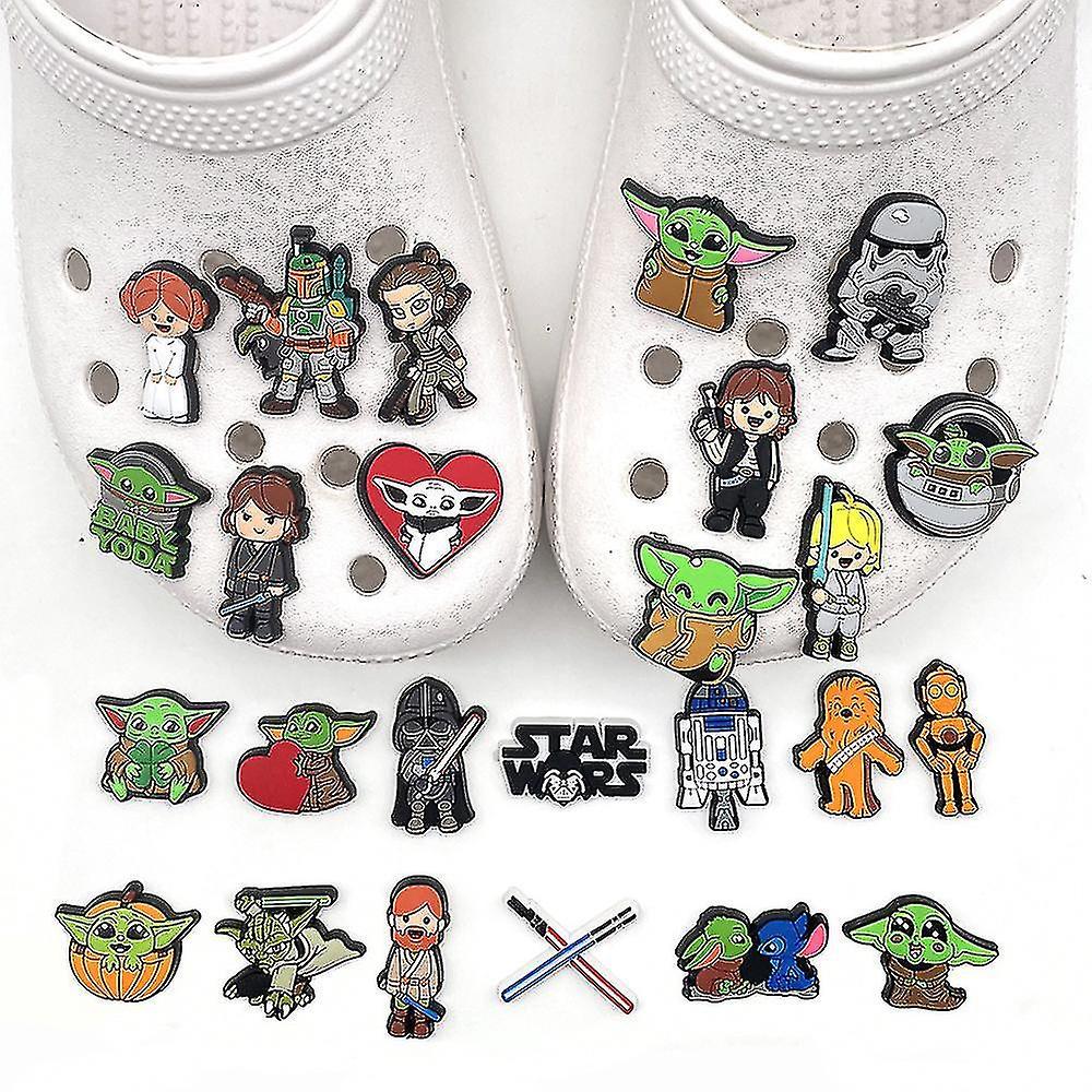 Zhenv 25 Pieces Star Wars Theme Crocs Shoes Charms Cute Grogus Cartoon Style Shoe Decorations Charms Shoes Accessories Kits pink