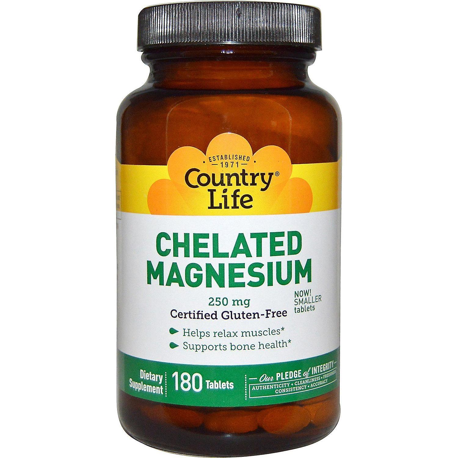 Country Life, Chelated Magnesium, 250 mg, 180 Tablets