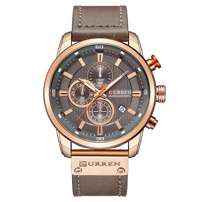 Curren Men's Watch with Leather Strap - Anologue Luxury Quartz Movement for Men - Stainless Steel - Gray Brown