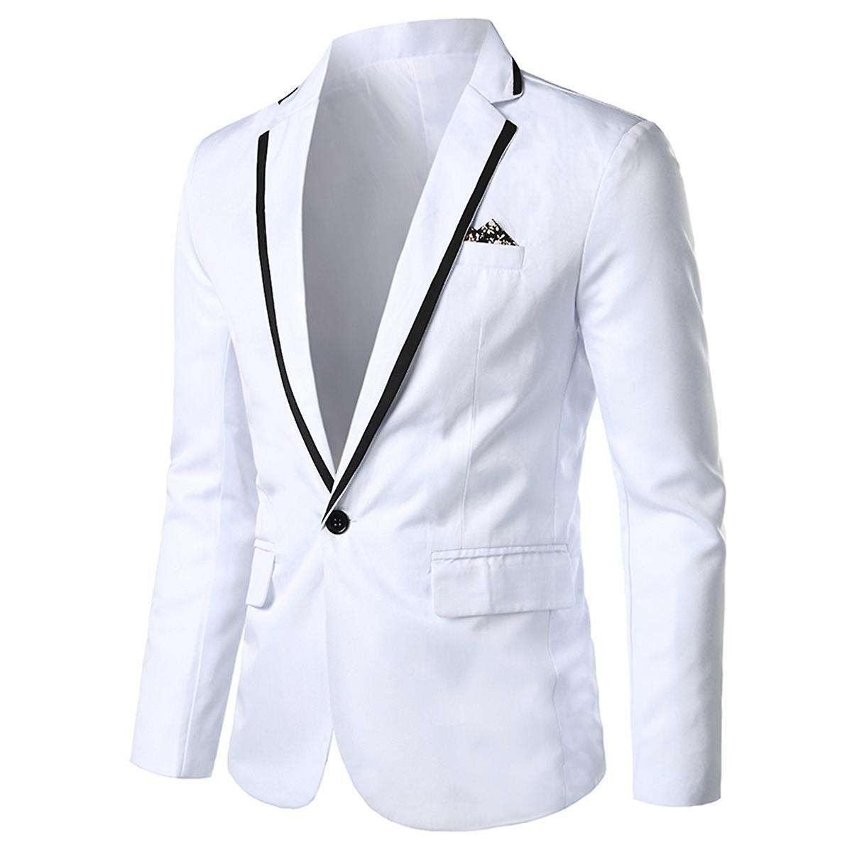 Allthemen Mens Business Casual One Button Solid Color Party Wedding Blazer White M