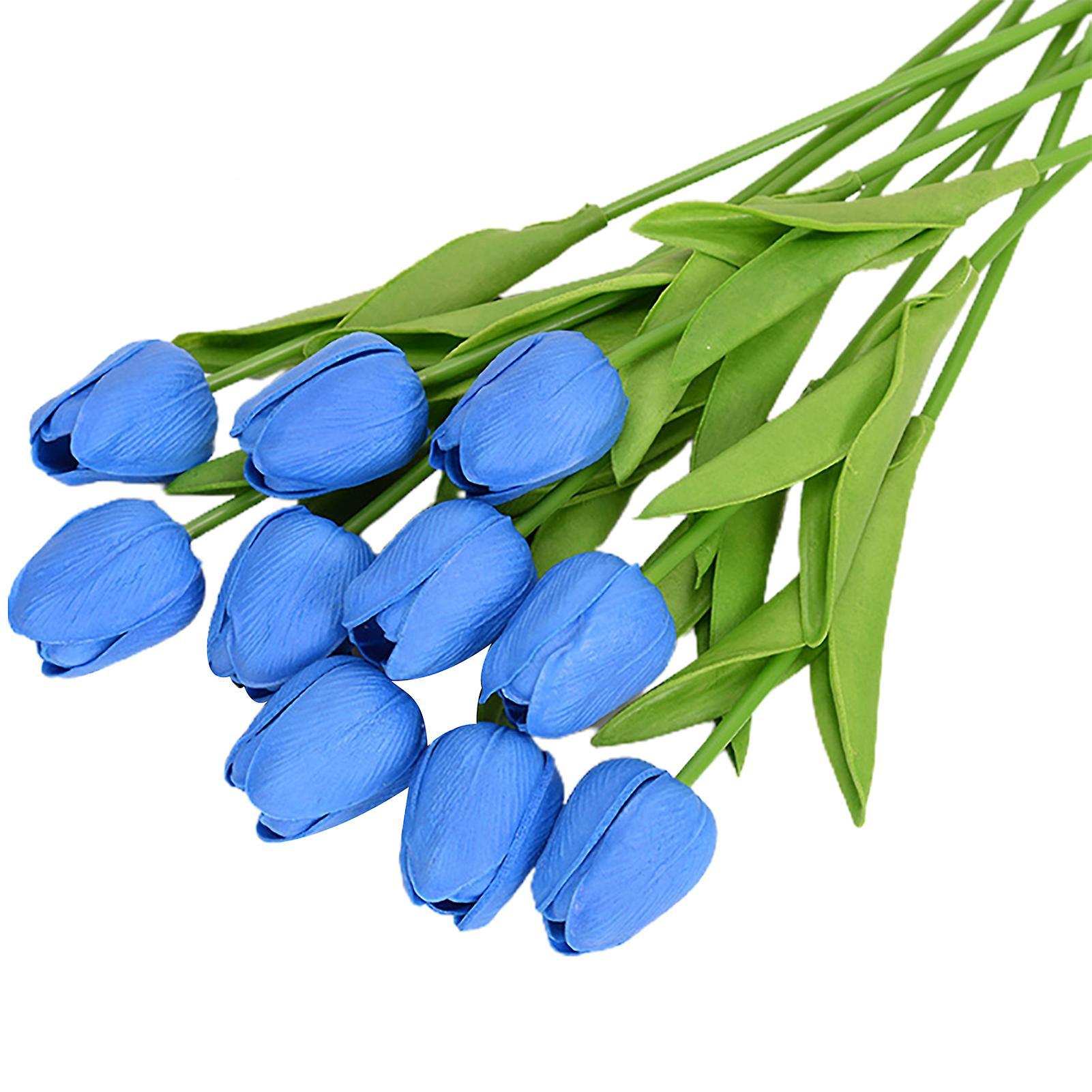 Wilitto 10Pcs Artificial Flowers Delicate Realistic Colorful Decorative Artificial Tulips Flowers Branch Household Supplies Royal Blue