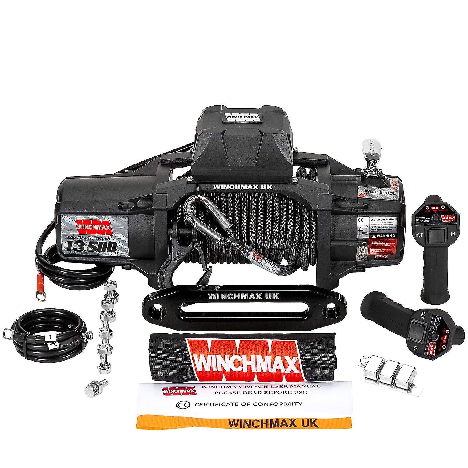 WINCHMAX 13500lb 'SL' 12v Military Grade Winch. 25m Armourline Rope. 3/8 inch Clevis Hook. Remotes.