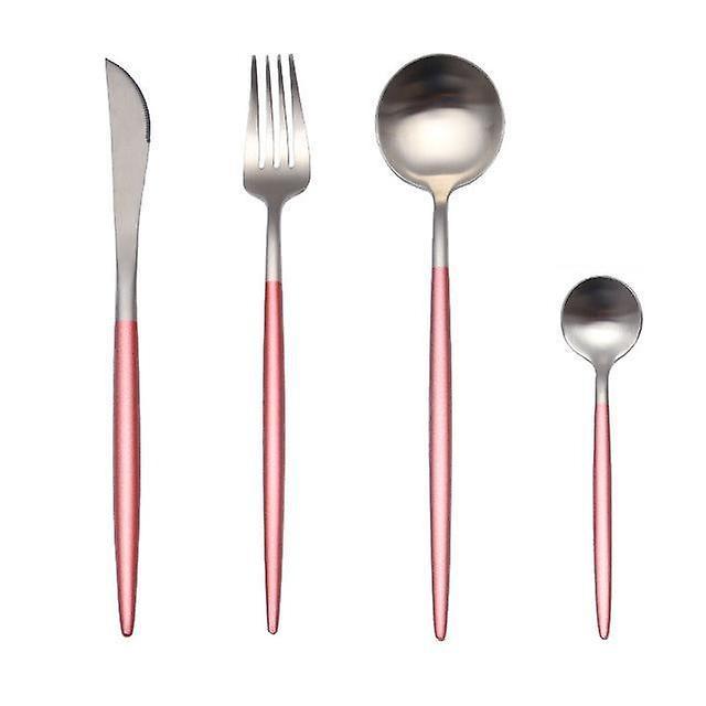 Slowmoose 4pcs/set Designer Cutlery, Fork, Knife, Spoon - Stainless Steel Dinnerware Set Pink Silver