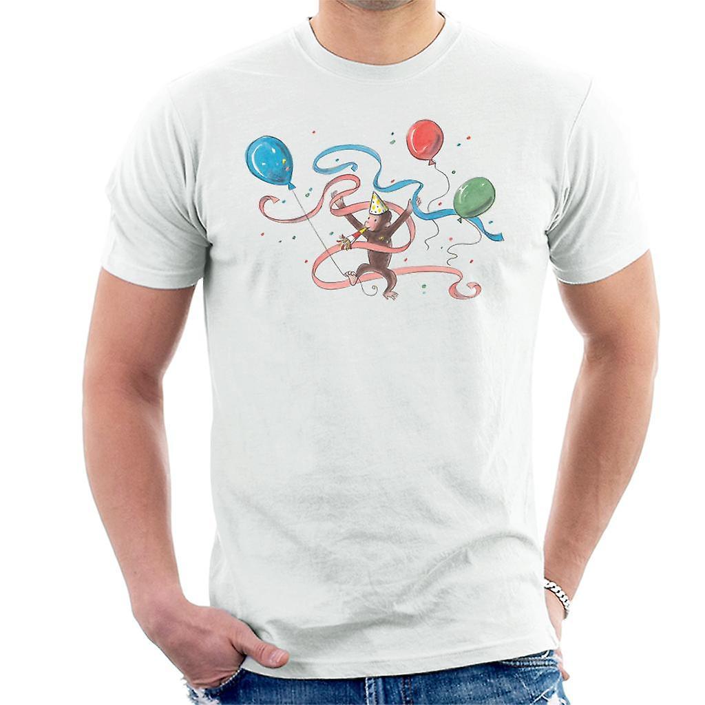 Curious George Party Balloons Men's T-Shirt White X-Large