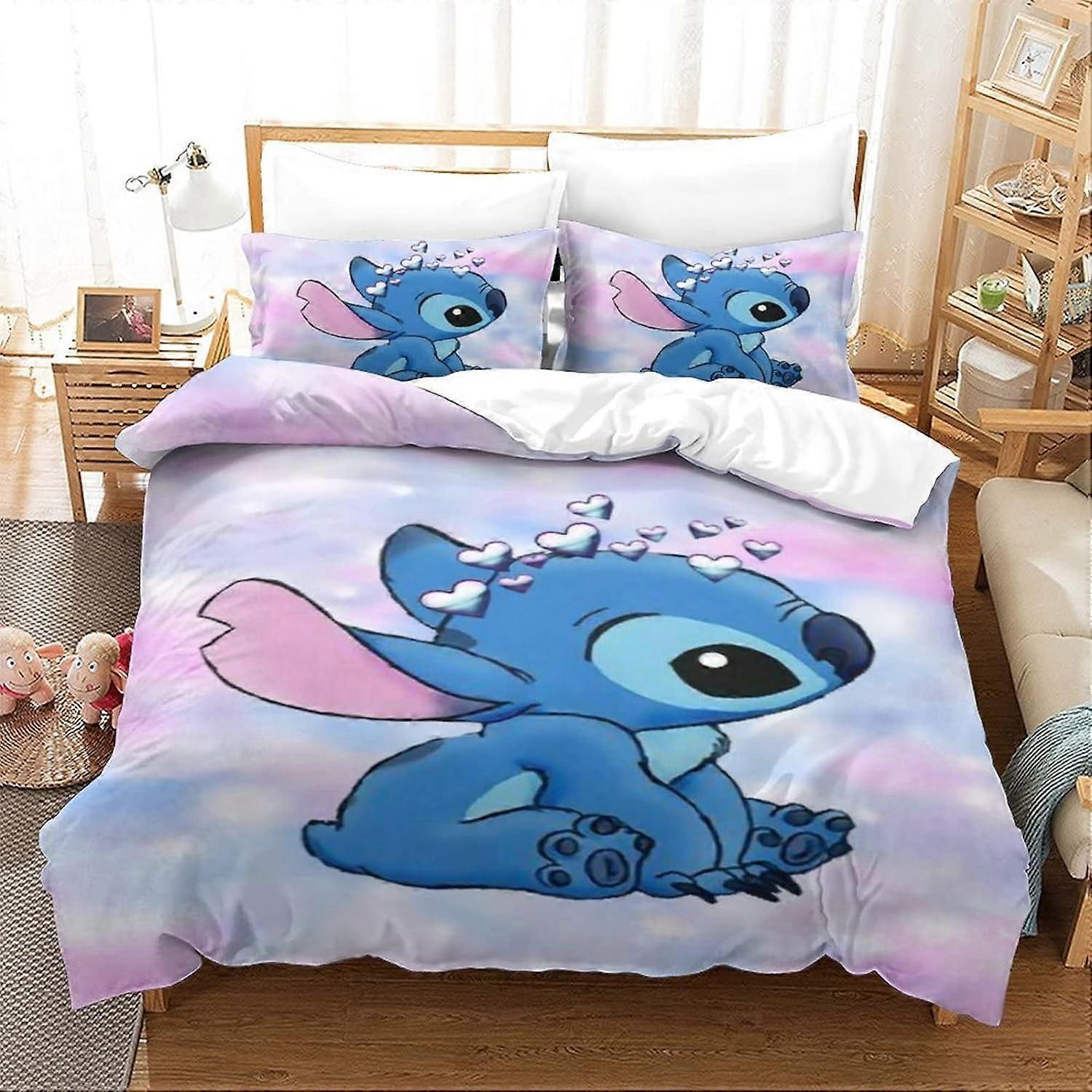 Kerota Stitch Duvet Cover Bedding Set, Microfiber Lilo & Stitch Animated Characters Three Pieces Bedding Set with Duvet Covers Pillowcases 135*200 ...