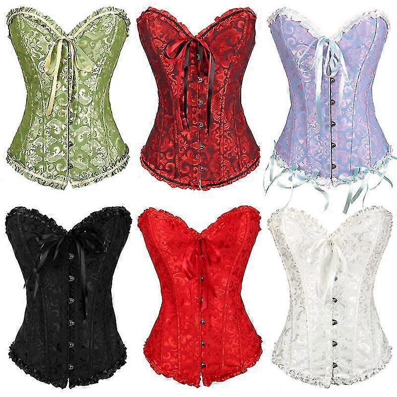 Aiducho Women's Vintage Palace Shapewear Bustiers Corsets Satin Boned Lace Up Strapless Overbust Corset Bridal Bodysuit Black-Red 6XL