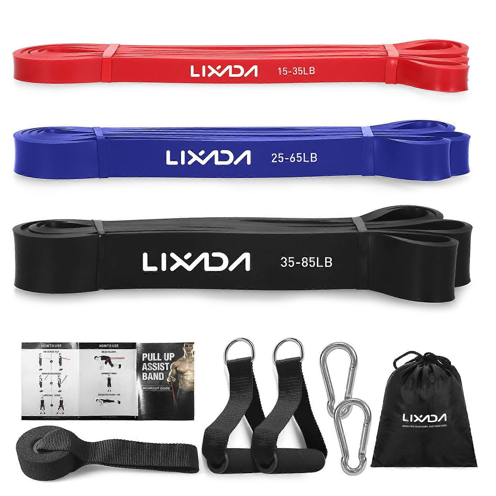 Lixada 3 Packs Pull Up Assist Bands Set Resistance Loop Bands Powerlifting Workout Exercise Stretch Bands with Door Anchor Foam Handles Hooks and C...