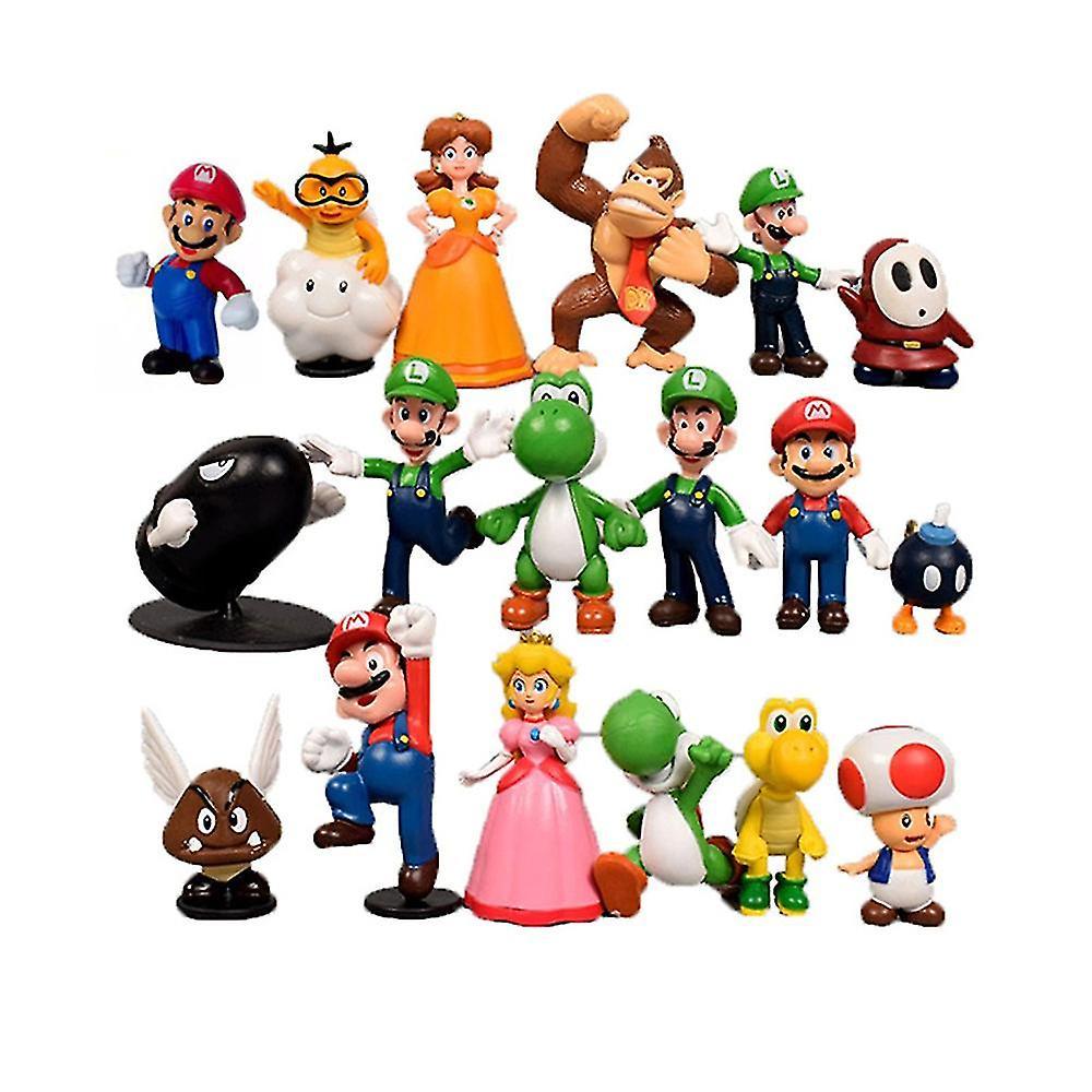 Htclv 18pcs/set Super Mario Action Figure Toy Doll Mini Car Decor Ornaments Halloween Collection Kids Gift