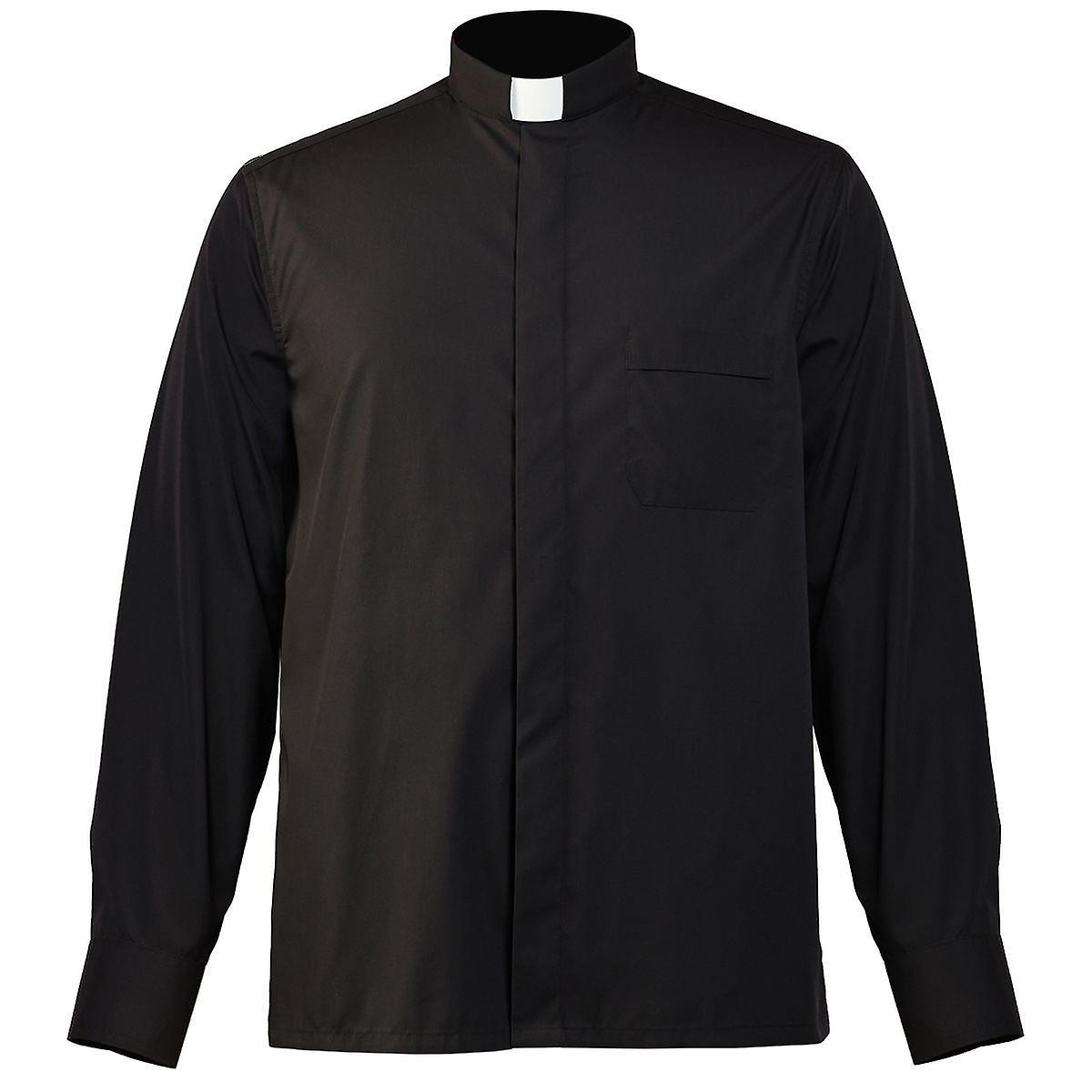 Aionyaaa Priest Shirts Men Catholic Church Chemises Bishop Clergy Stand-up Tab Collar Minister Preacher Pastor Roman Blouses Tops XL