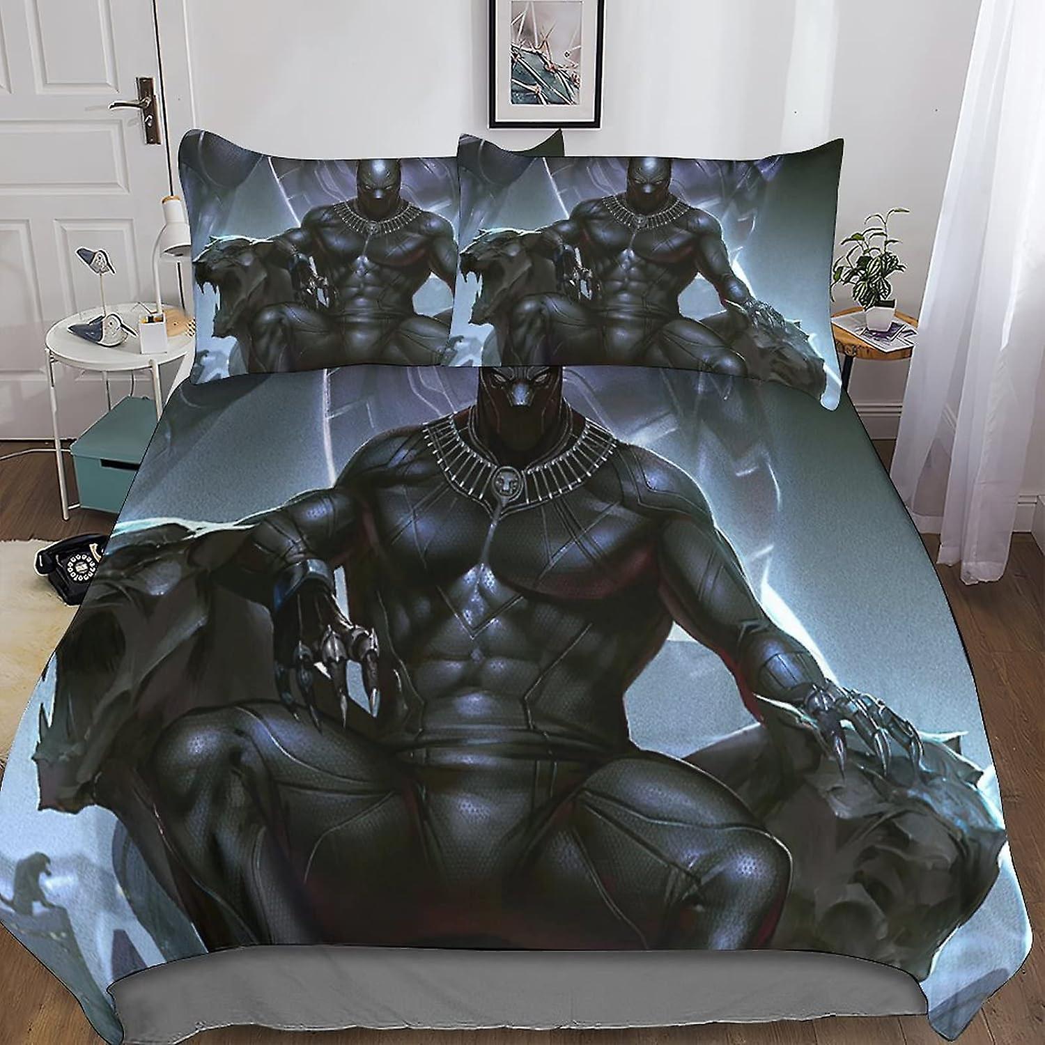 Kerota Black Panther 3 Piece Bedding Set with 3D Duvet Cover - Microfiber Bedding Set with Double Zipper Closure King220x240cm