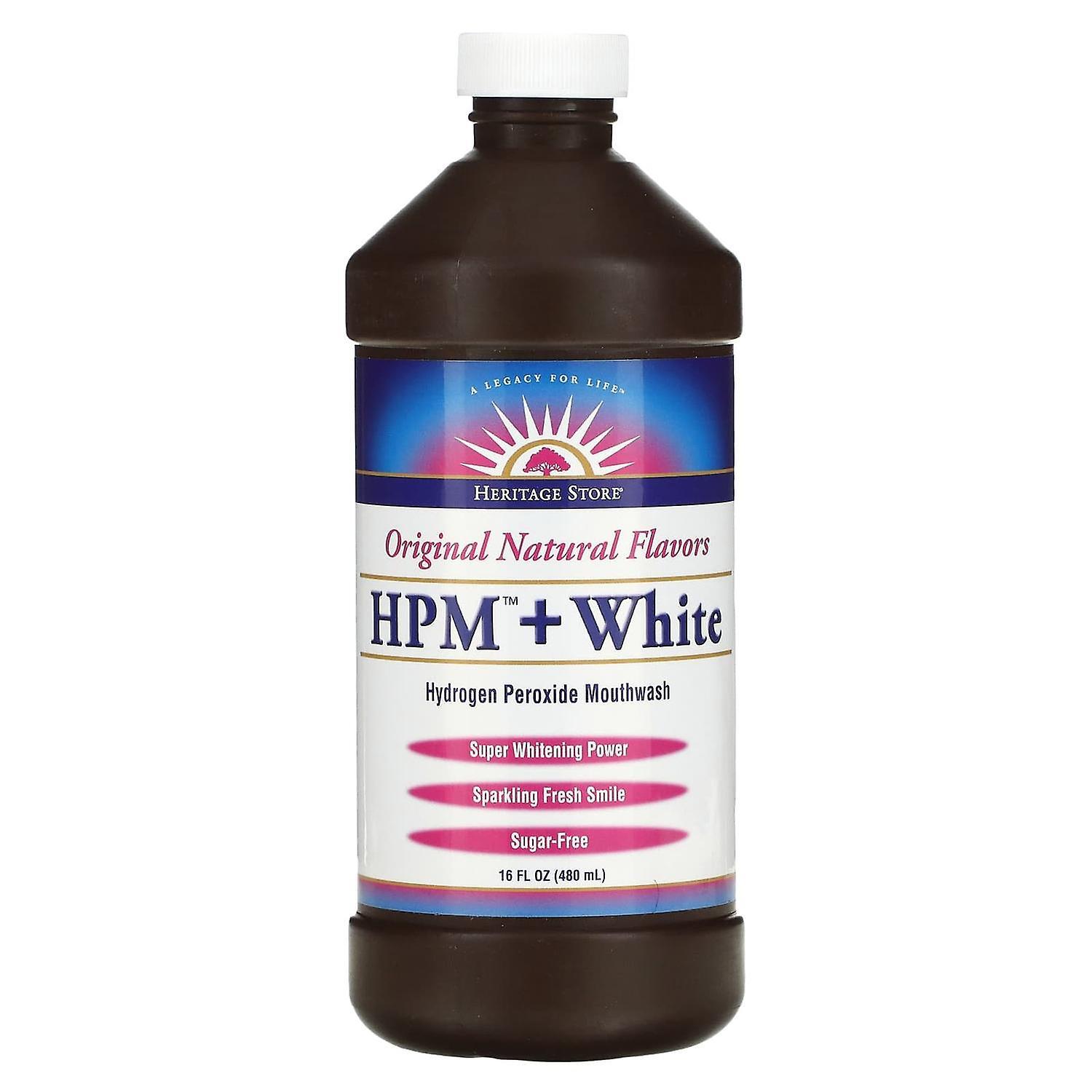 Heritage Store, HPM + White, Hydrogen Peroxide Mouthwash, Super Whitening Power, 16 fl oz (480 ml)