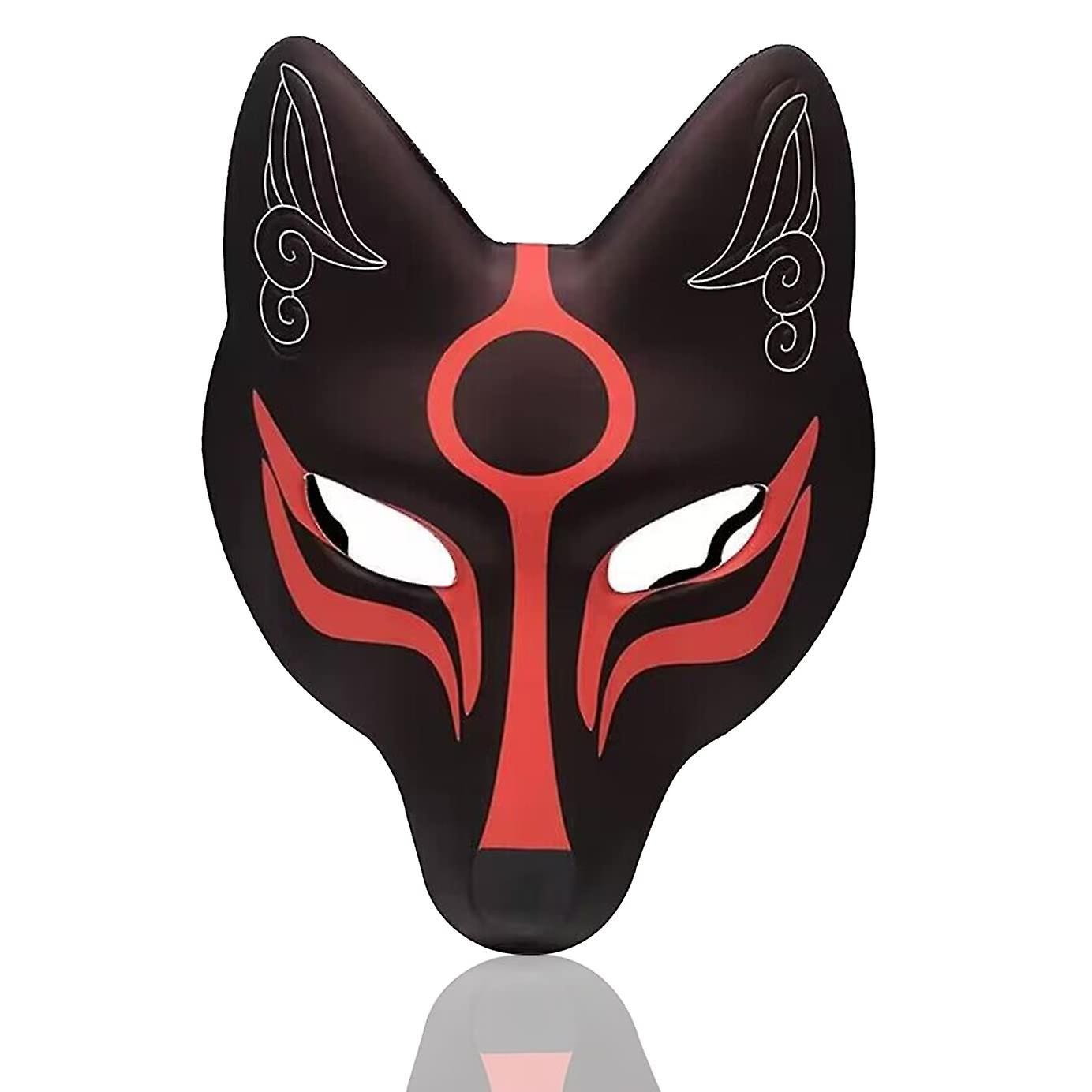 Asygv Fox Mask Japanese Kabuki Mask Kitsune Mask Girls Girls Kids Halloween Full Face Mask Masquerade Costume Prop Animal Cosplay Party, Black