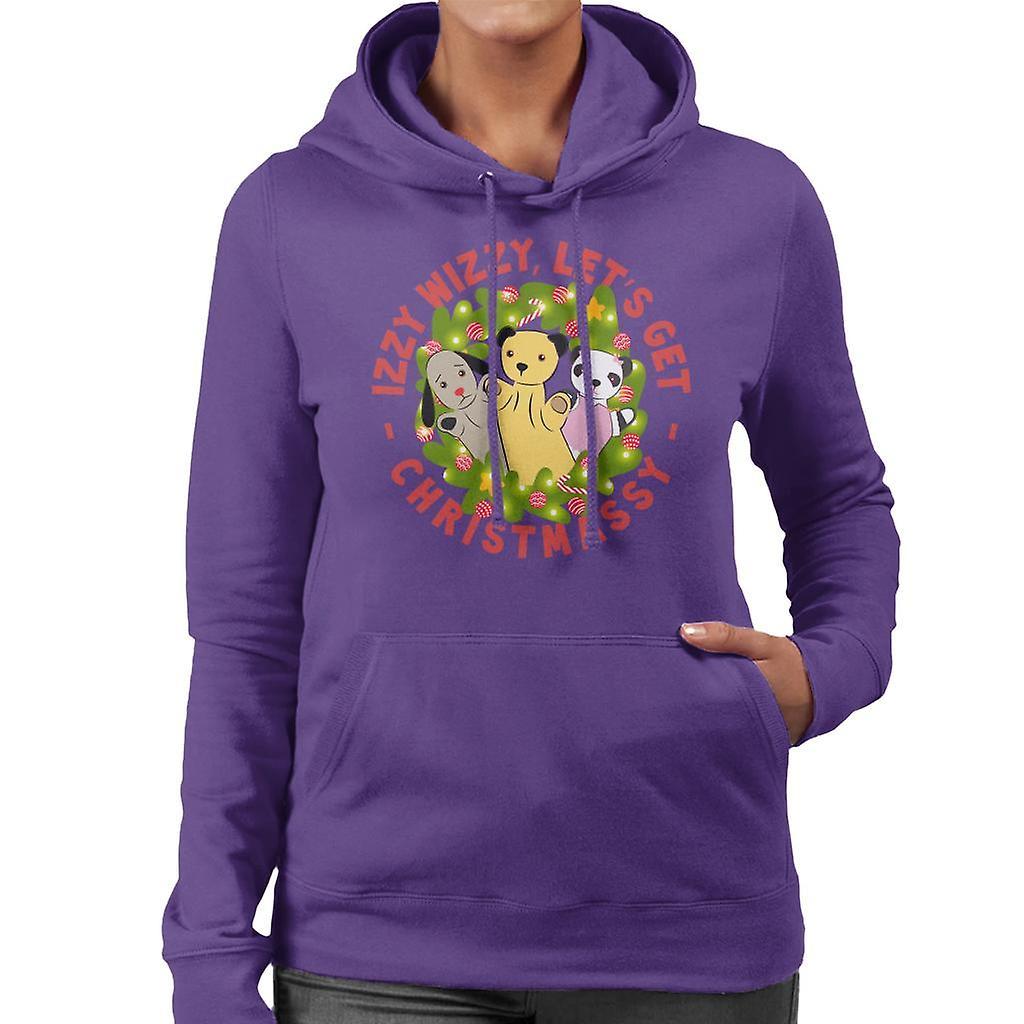 Sooty Christmas Illuminated Wreath Izzy Wizzy Lets Get Chrismassy Women's Hooded Sweatshirt Purple XX-Large