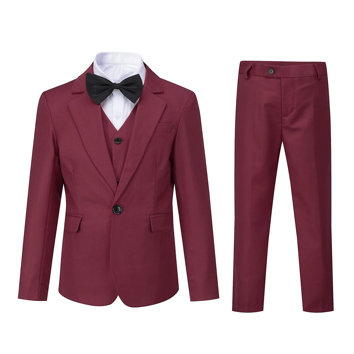 Sliktaa Boys 3Pce Wedding Dress Suit Blazer and Waistcoat and Pants Red 130CM