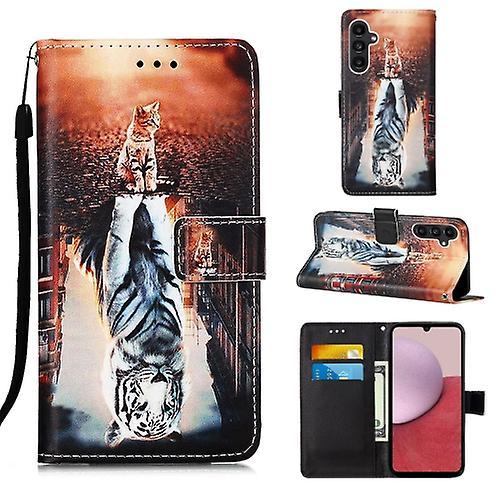 Unbrand For Samsung Galaxy A25 5g / A24 Colored Drawing Pattern Plain Weave Leather Mobile Phone Case Cats And Tigers