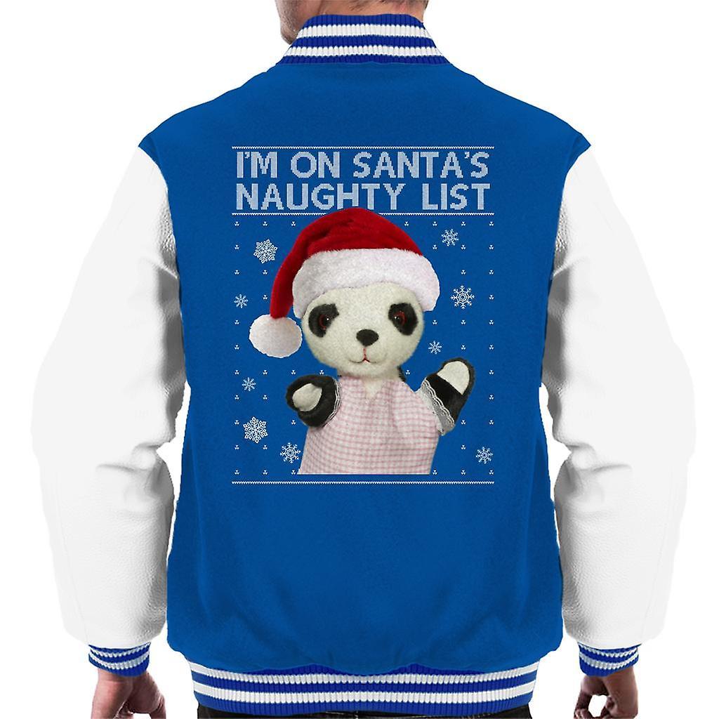 Sooty Christmas Soo Im On Santas Naughty List Men's Varsity Jacket Royal/White X-Large