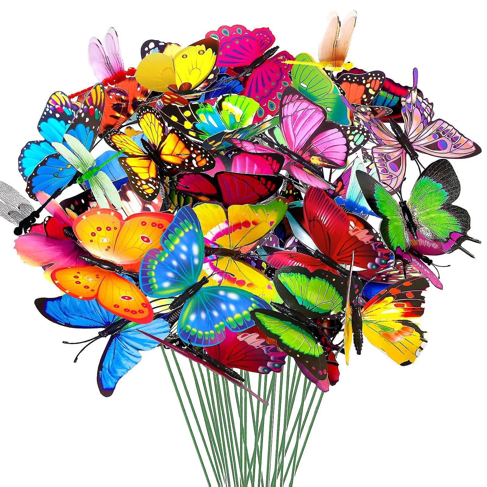 Butterfly Garden Stakes,50PCS Garden Ornaments Outdoor,Garden Decor Waterproof Colorful Butterflies, WHBYV