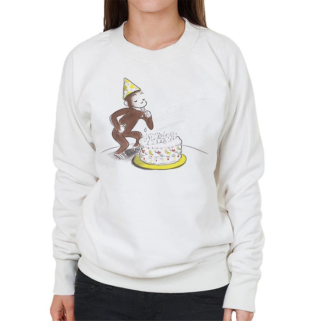 Curious George Eating Birthday Cake Women's Sweatshirt White Large