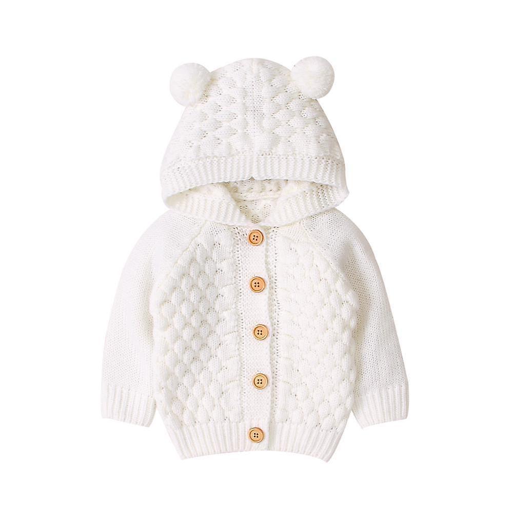 Slowmoose Baby Knitting Cardigan Winter Warm, Newborn Infant Sweaters Long Sleeve Hooded 12M / 82W566 White