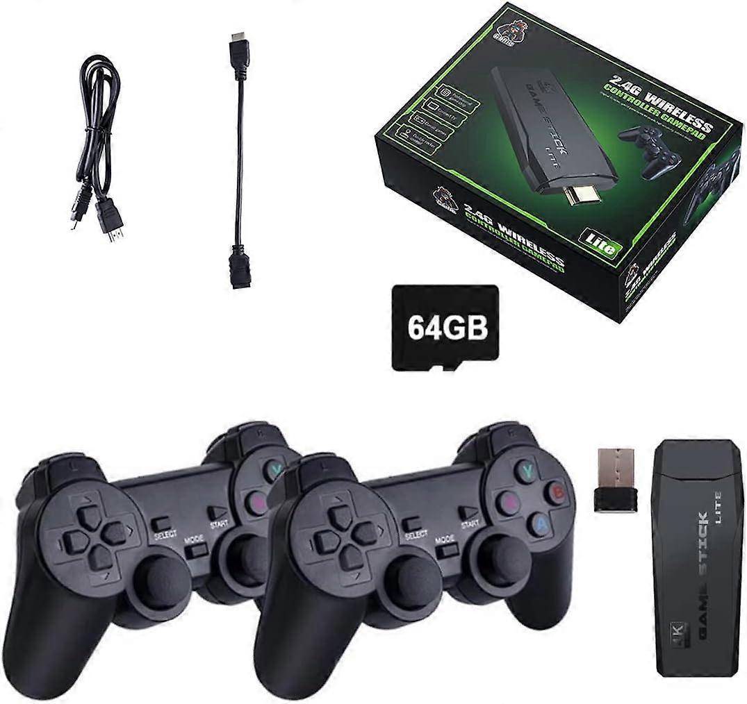 Asiv 4k Wireless Hdmi Tv Game Stick Console 10000+ Built-in Games + 2 Wireless Controller Gamepad