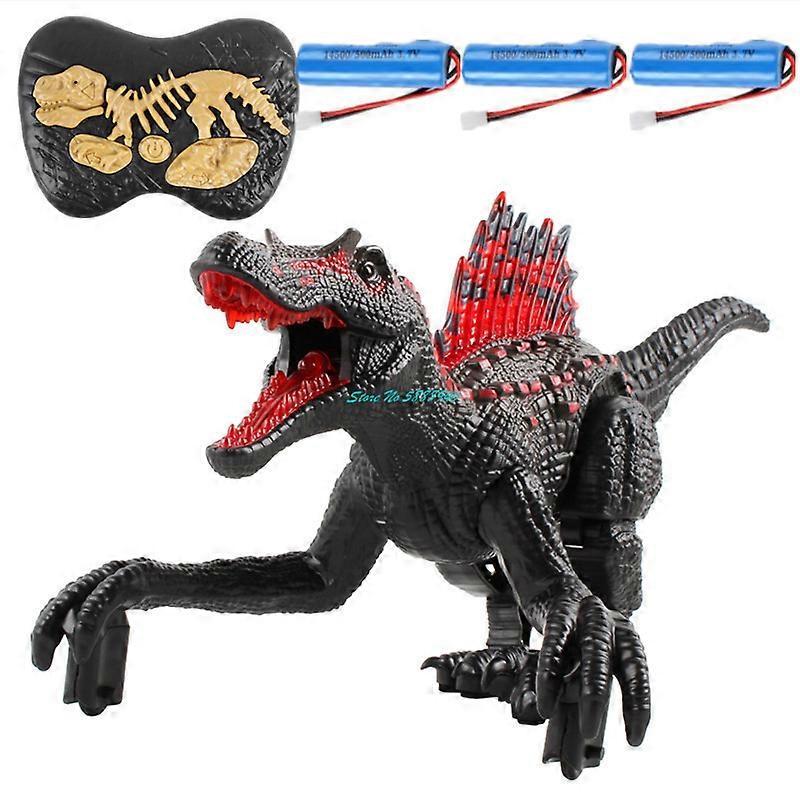 Redkid Simulation Jurassic World Spinosaurus Electric Remote Control Walking Dinosaur 2.4G 40CM Large Mouth Tail Swing RC Dinosaur Toy Black 3Battery