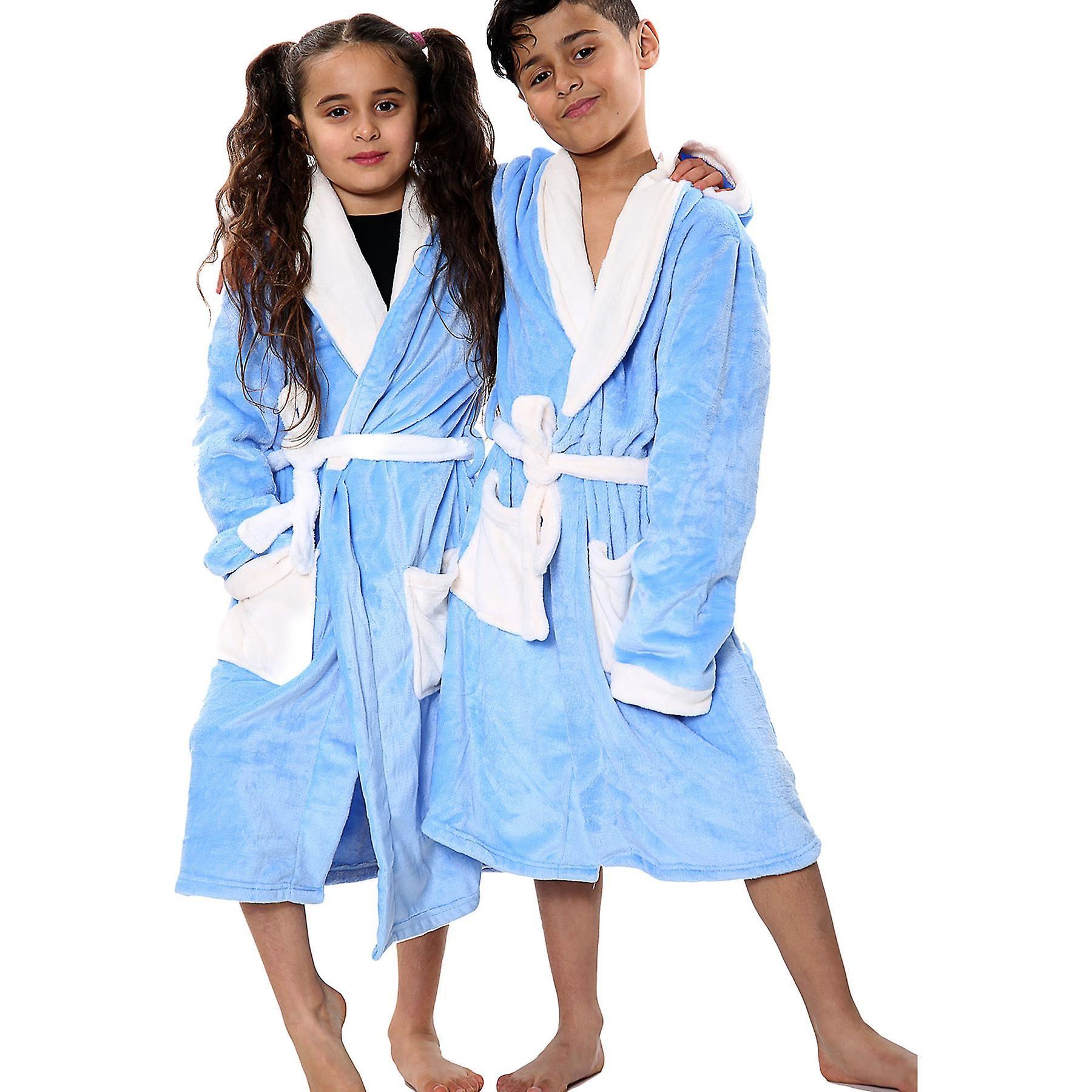 A2Z 4 Kids Kids Unisex Plain Blue Bathrobes 5-6 Years