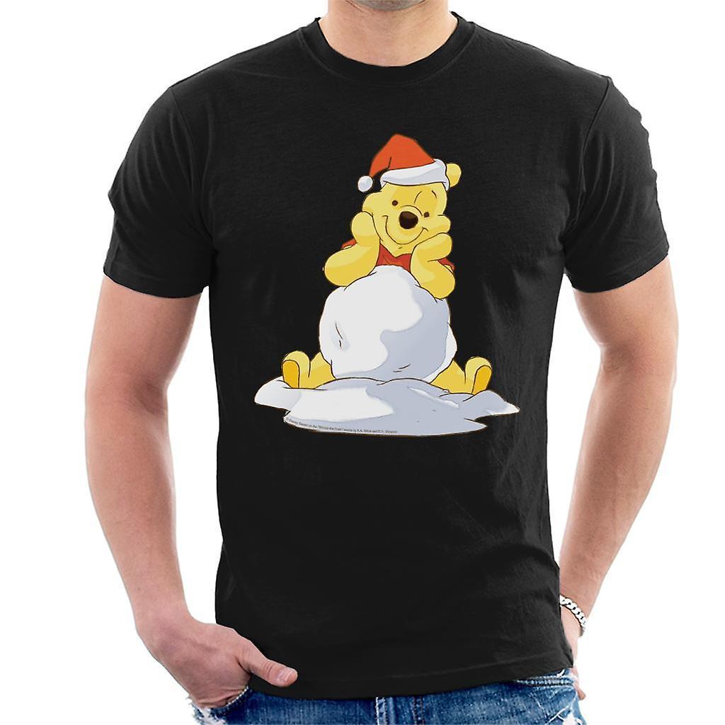 Disney Christmas Winnie The Pooh In The Snow Men's T-Shirt Black Large