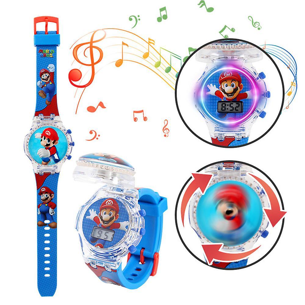 Vicbuy Gifts Watch Flashing Light Up Glow Digital Musical Watches Spinning Top Flip Cover Wrist Watch Kids Mario