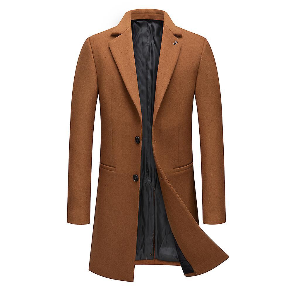 Allthemen Mens Thicken Woolen Solid Long Fit Overcoat Coffee S