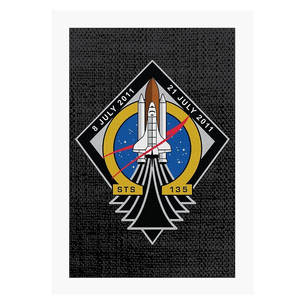 NASA STS 135 Space Shuttle Atlantis Mission Patch A4 Print Black 21cm x 29.7cm