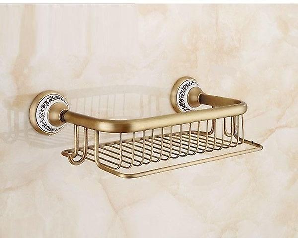 Slowmoose Antique Brass Wall-mounted Hardware Set -toilet Paper-holder Shower Basket 50cm