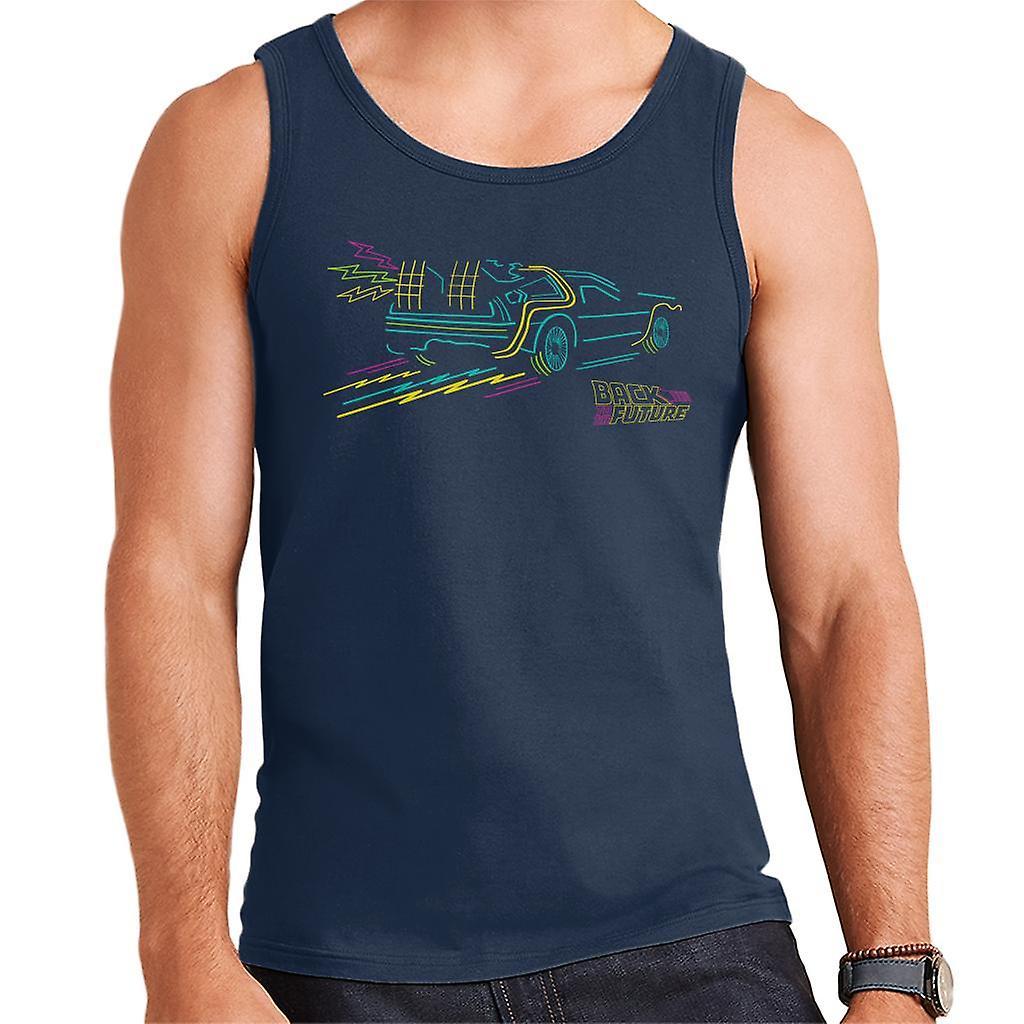 Back to the Future Delorean Neon Take Off Men's Vest Navy Blue Medium